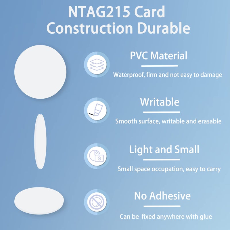 BABIQT 20PCS NFC Tags Ntag215 NFC Card, Rewritable PVC NFC 215 Tag Round 25mm (1 inch) 504 Bytes Memory NFC Chip, Compatible with Android and Other NFC-Enabled Devices - Image 2